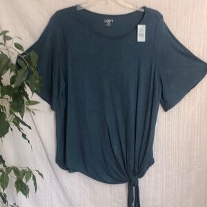 LOFT size LP teal oversized batwing blouse with gathered tie at waist NWT